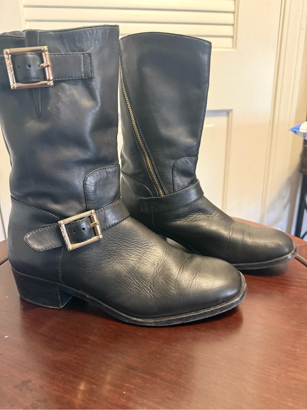 Vince Camuto Black Leather Ankle Buckle Boots